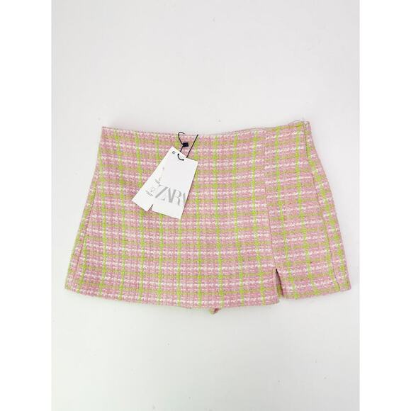 Zara tweed pink and green mini skort - size small - Picture 2 of 6